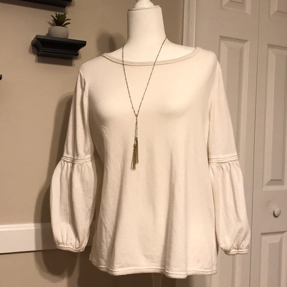 LOFT Sweaters - lantern sleeve cream sweater with tie back